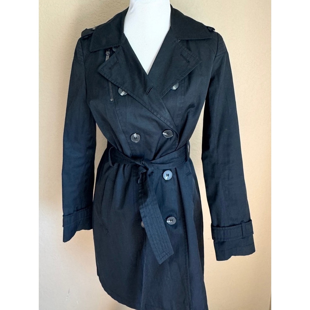 DKNY Black‎ Trench Coat Womens Small Belted Double Breasted Jacket